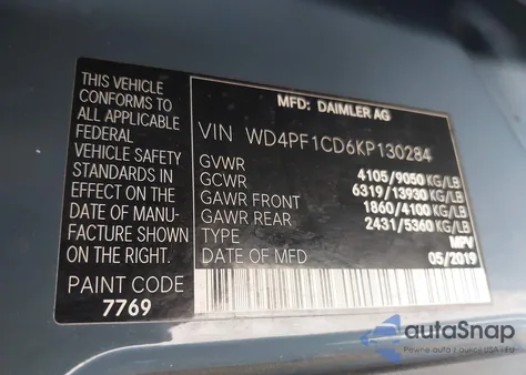 2019 Mercedes-Benz Sprinter 2500 High Roof V6 z USA, uszkodzony, nr VIN WD4PF1CD6KP130284